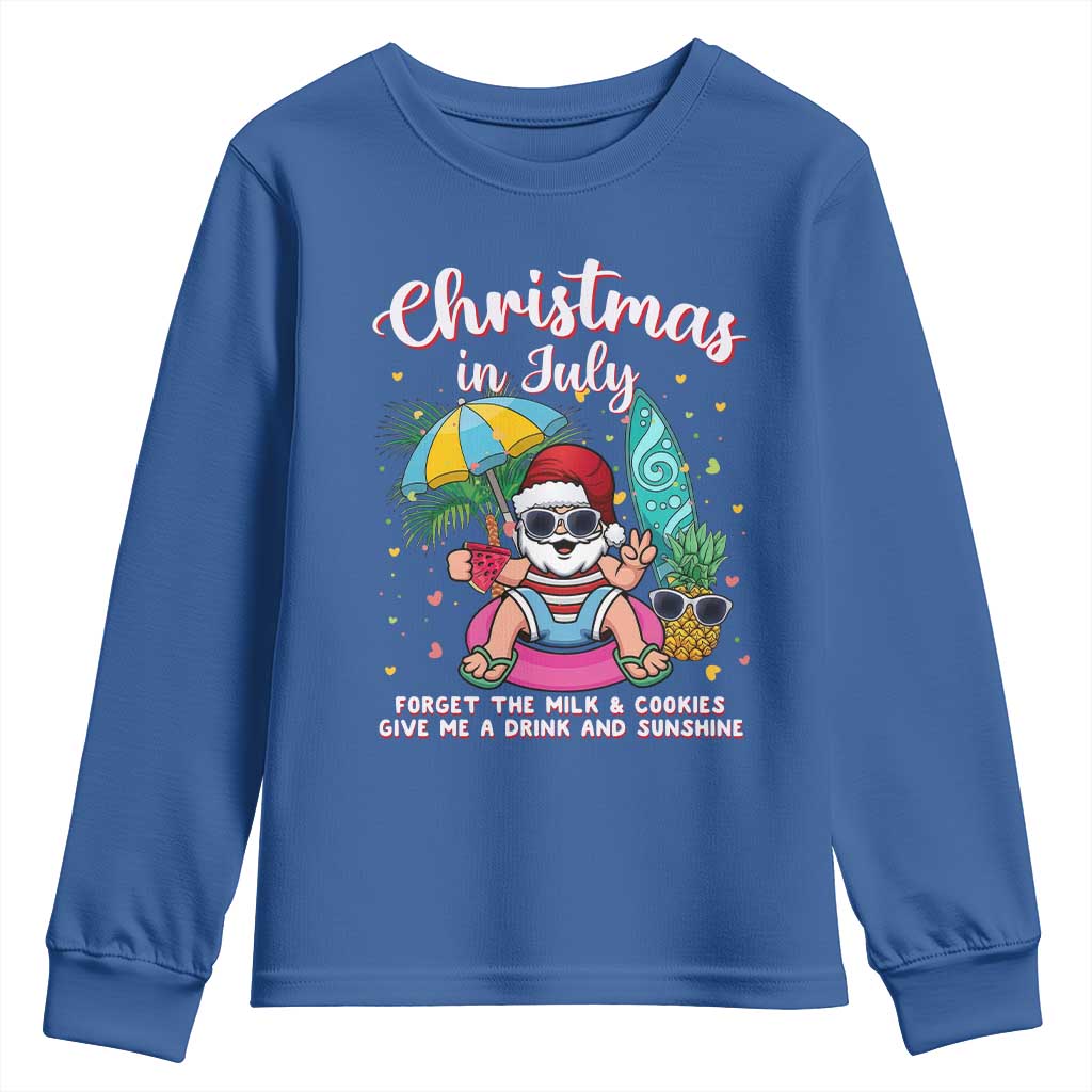 Christmas in July Santa Youth Sweatshirt Palm Tree Beach Summer Hawaii