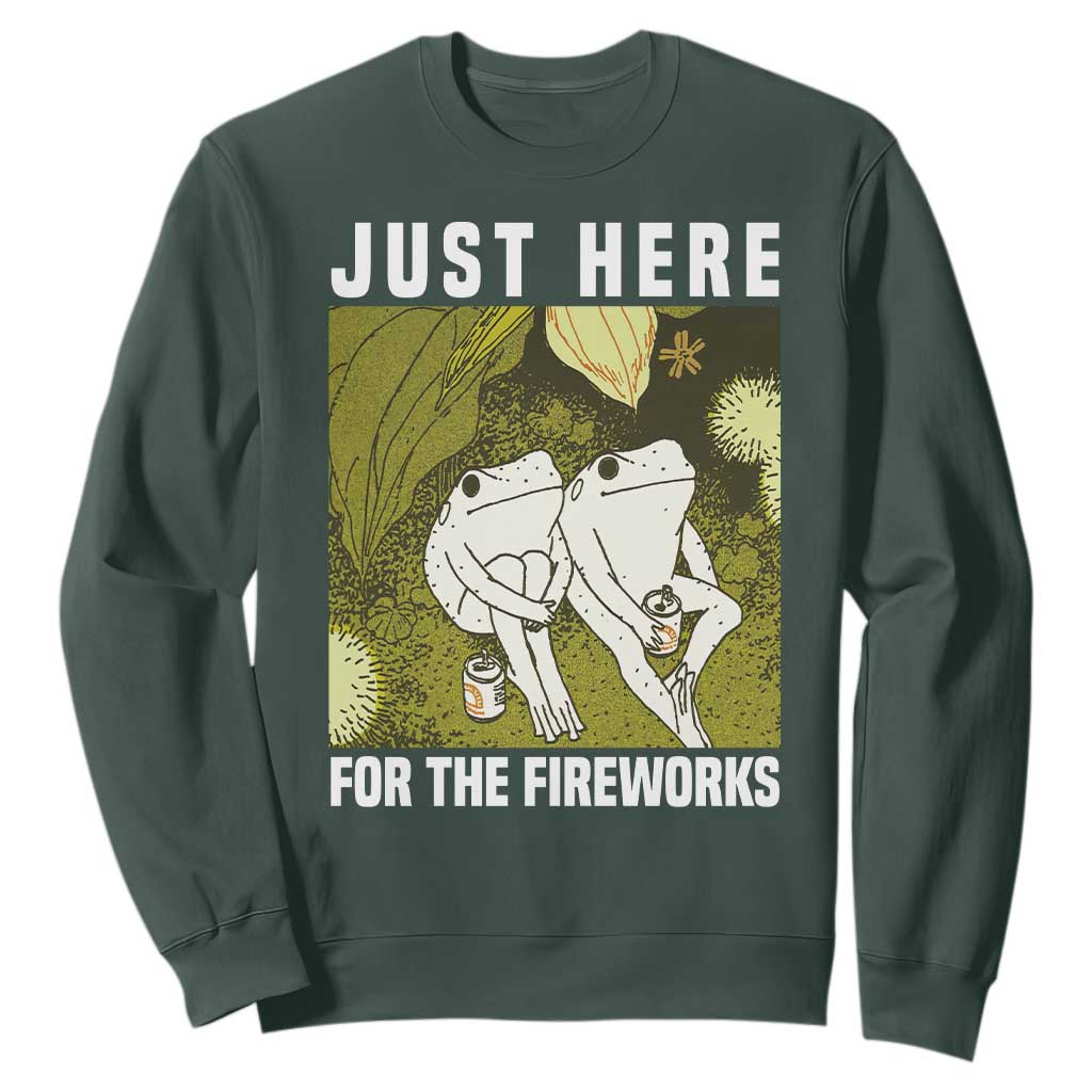 Funny Frog 4th of July Sweatshirt Just Here For The Fireworks TS14 Dark Forest Green Print Your Wear