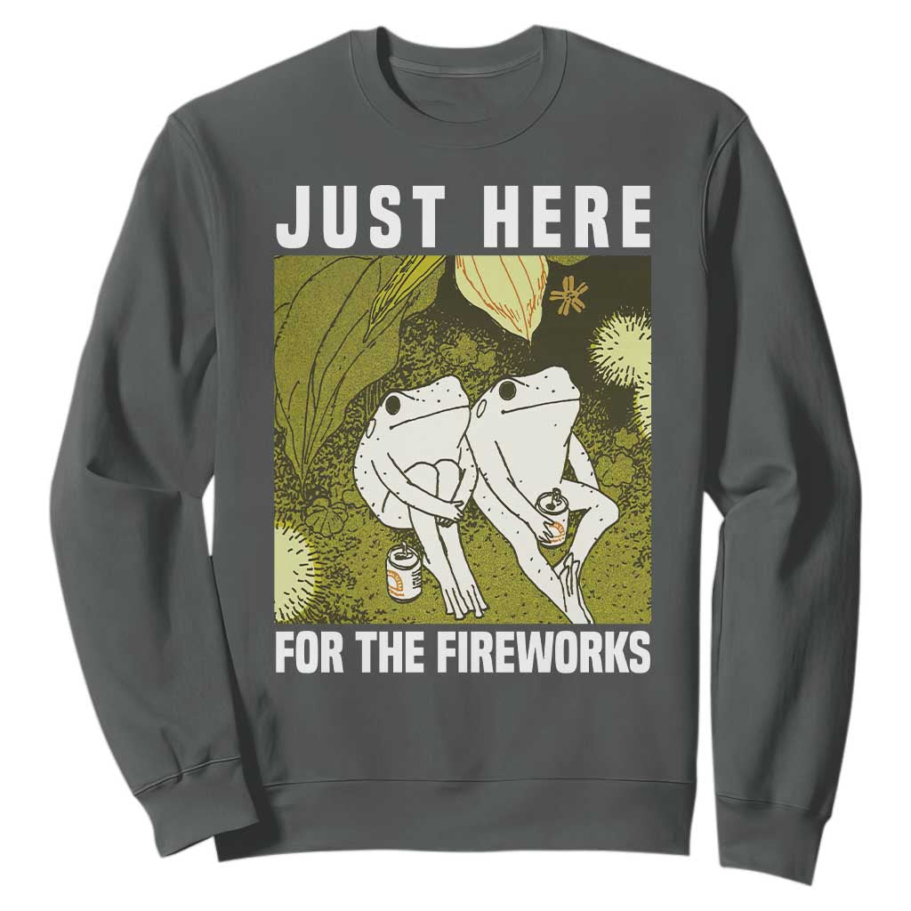 Funny Frog 4th of July Sweatshirt Just Here For The Fireworks TS14 Dark Heather Print Your Wear