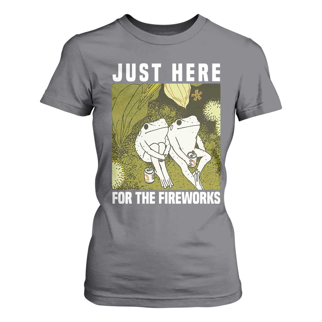 Funny Frog 4th of July T Shirt For Women Just Here For The Fireworks TS14 Charcoal Print Your Wear