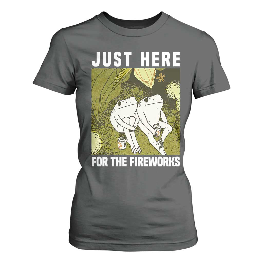 Funny Frog 4th of July T Shirt For Women Just Here For The Fireworks TS14 Dark Heather Print Your Wear
