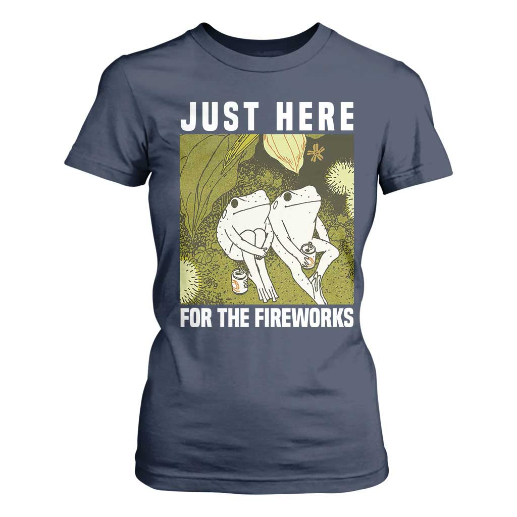 Funny Frog 4th of July T Shirt For Women Just Here For The Fireworks TS14 Navy Print Your Wear