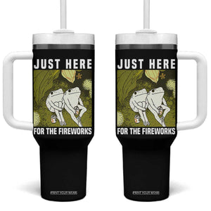 Funny Frog 4th of July Tumbler With Handle Just Here For The Fireworks TS14 One Size: 40 oz Black Print Your Wear
