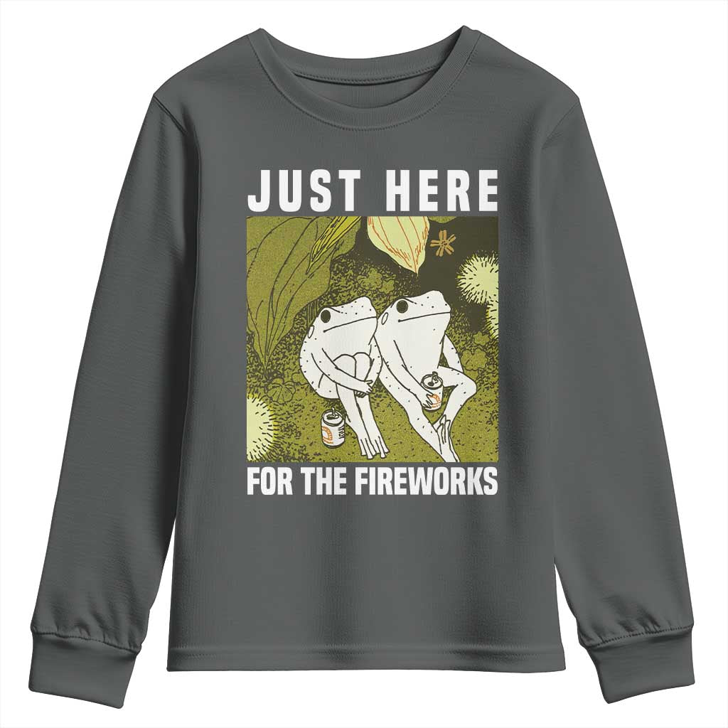 Funny Frog 4th of July Youth Sweatshirt Just Here For The Fireworks TS14 Dark Heather Print Your Wear