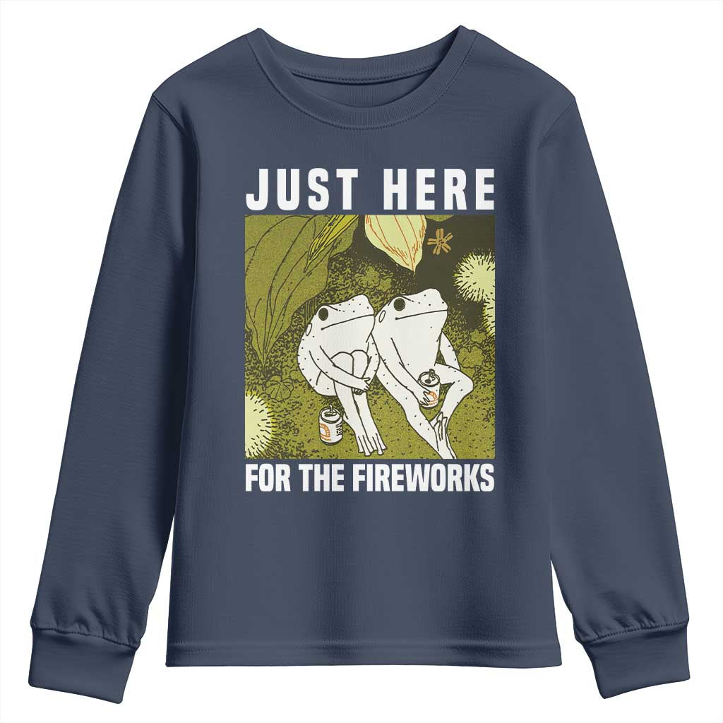 Funny Frog 4th of July Youth Sweatshirt Just Here For The Fireworks TS14 Navy Print Your Wear