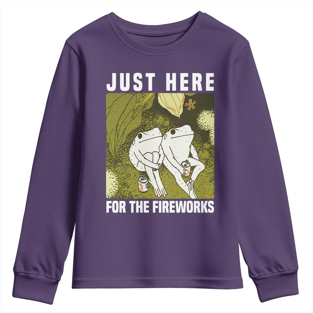 Funny Frog 4th of July Youth Sweatshirt Just Here For The Fireworks TS14 Purple Print Your Wear