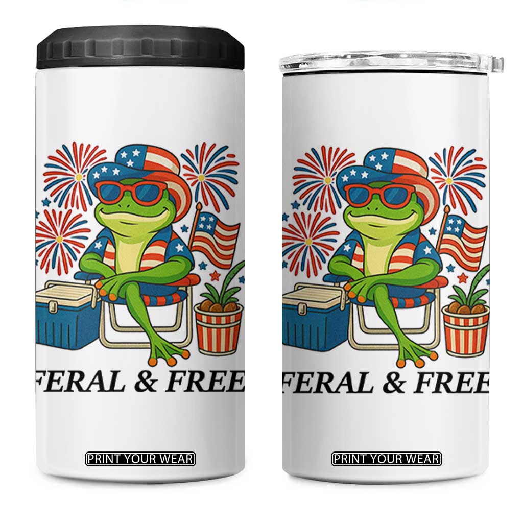 Feral & Free 4 in 1 Can Cooler Tumbler Funny 4th of July Patriotic Frog Lovers TS14 One Size: 16 oz White Print Your Wear