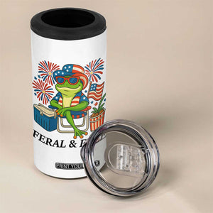 Feral & Free 4 in 1 Can Cooler Tumbler Funny 4th of July Patriotic Frog Lovers TS14 Print Your Wear