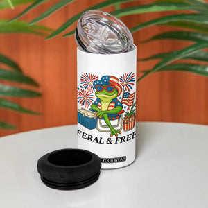 Feral & Free 4 in 1 Can Cooler Tumbler Funny 4th of July Patriotic Frog Lovers TS14 Print Your Wear