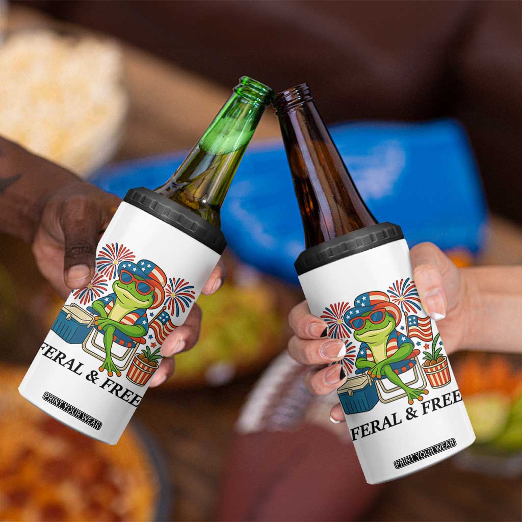 Feral & Free 4 in 1 Can Cooler Tumbler Funny 4th of July Patriotic Frog Lovers TS14 Print Your Wear