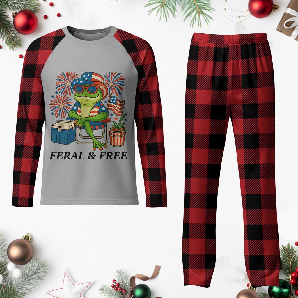 Feral & Free Plaid Pajama Set Funny 4th of July Patriotic Frog Lovers TS14 Buffalo Plaid Print Your Wear