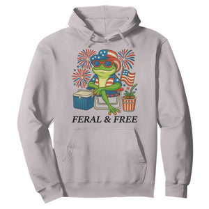 Feral & Free Hoodie Funny 4th of July Patriotic Frog Lovers TS14 Ice Gray Print Your Wear