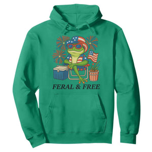 Feral & Free Hoodie Funny 4th of July Patriotic Frog Lovers TS14 Irish Green Print Your Wear