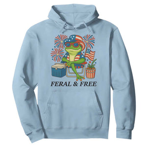 Feral & Free Hoodie Funny 4th of July Patriotic Frog Lovers TS14 Light Blue Print Your Wear