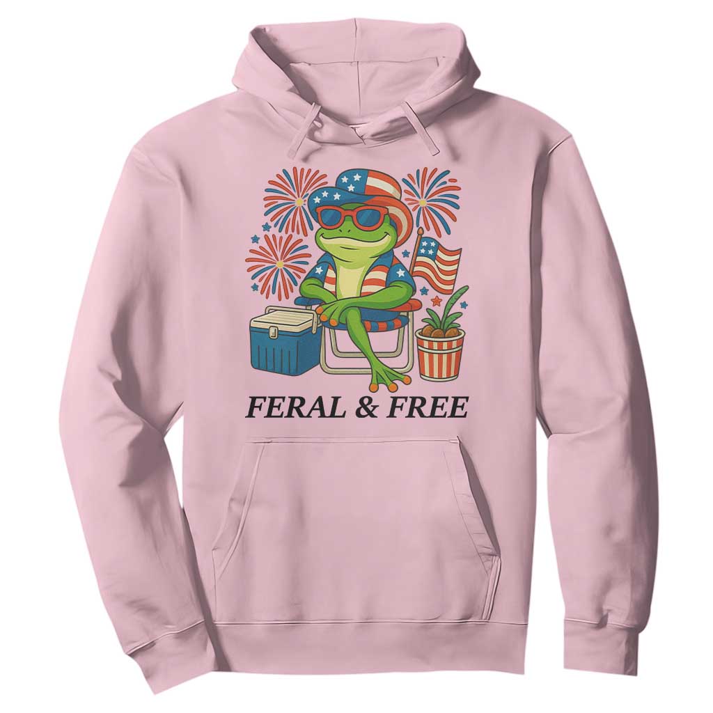 Feral & Free Hoodie Funny 4th of July Patriotic Frog Lovers TS14 Light Pink Print Your Wear