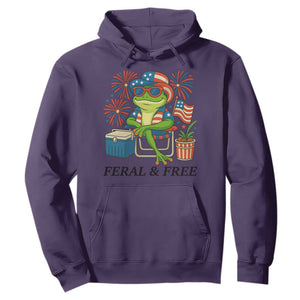 Feral & Free Hoodie Funny 4th of July Patriotic Frog Lovers TS14 Purple Print Your Wear