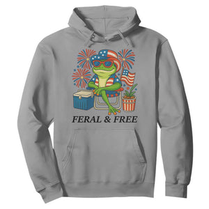 Feral & Free Hoodie Funny 4th of July Patriotic Frog Lovers TS14 Sport Gray Print Your Wear