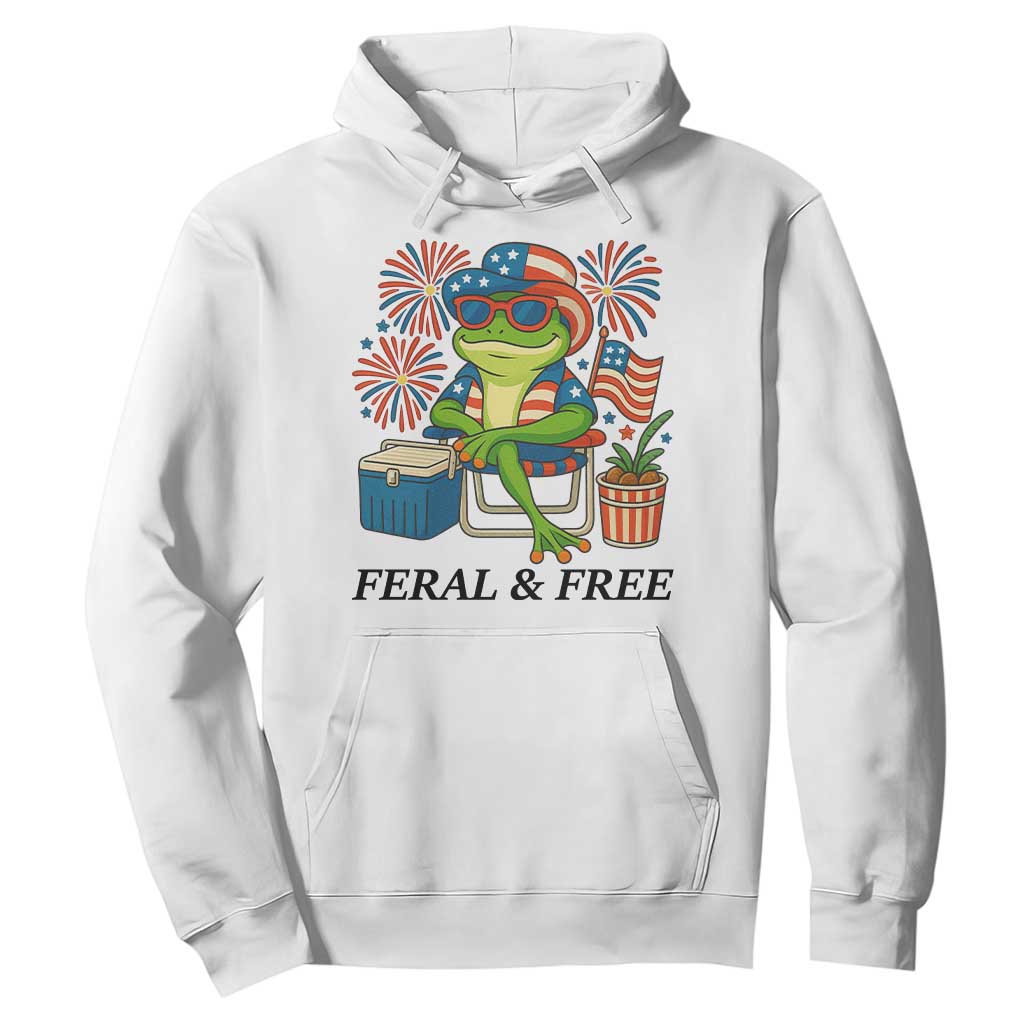 Feral & Free Hoodie Funny 4th of July Patriotic Frog Lovers TS14 White Print Your Wear