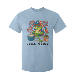 Feral & Free T Shirt For Kid Funny 4th of July Patriotic Frog Lovers TS14 Light Blue Print Your Wear