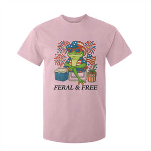 Feral & Free T Shirt For Kid Funny 4th of July Patriotic Frog Lovers TS14 Light Pink Print Your Wear