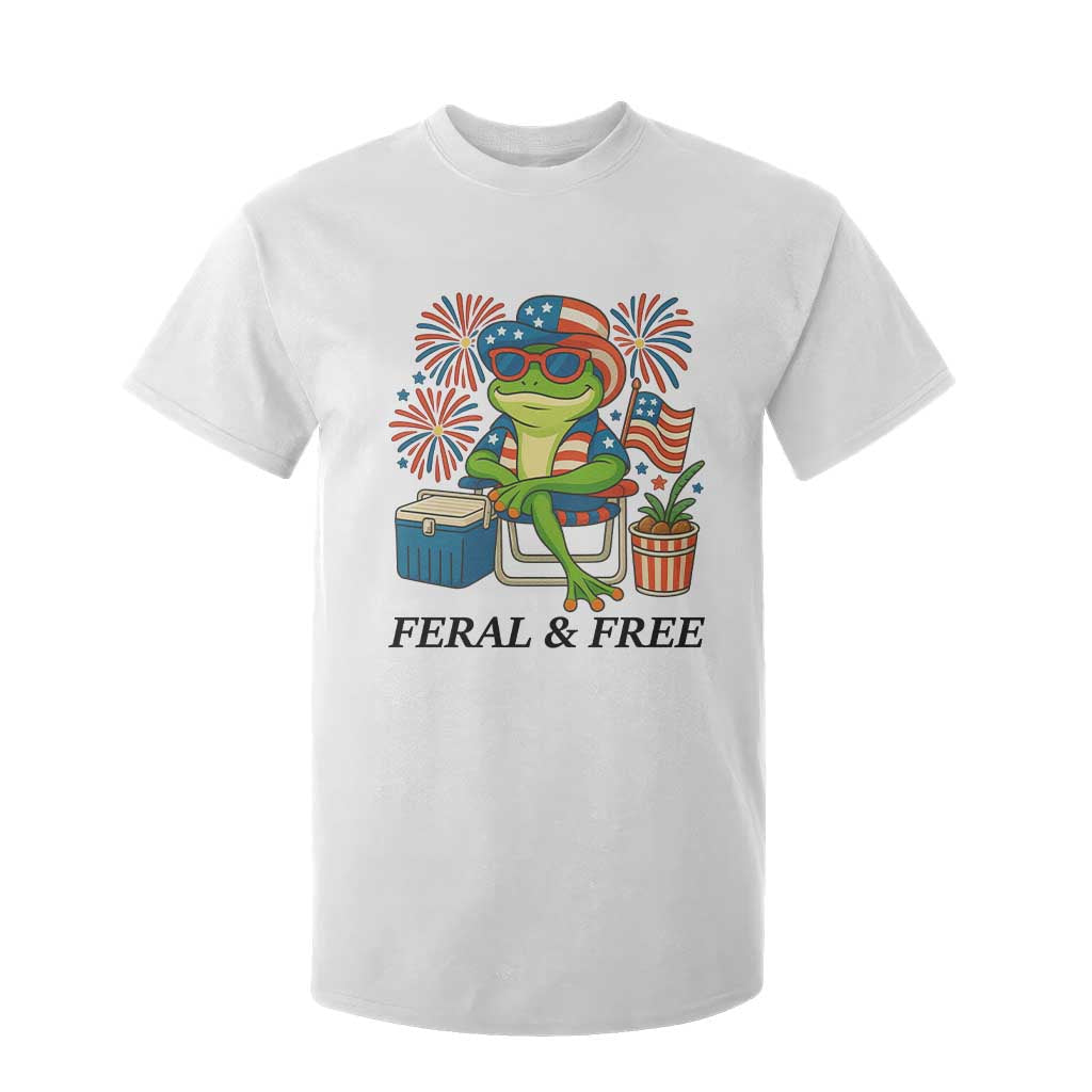 Feral & Free T Shirt For Kid Funny 4th of July Patriotic Frog Lovers TS14 White Print Your Wear