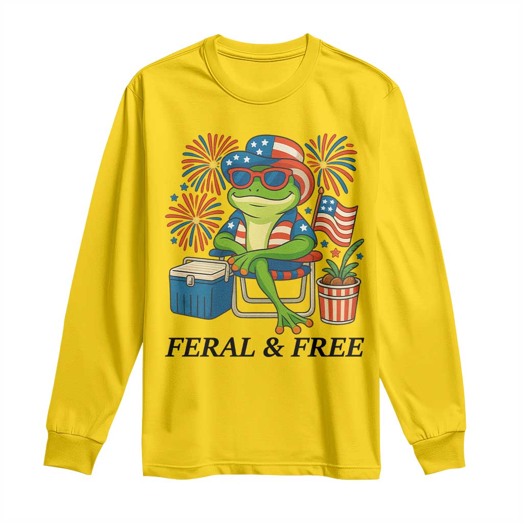 Feral & Free Long Sleeve Shirt Funny 4th of July Patriotic Frog Lovers TS14 Daisy Print Your Wear