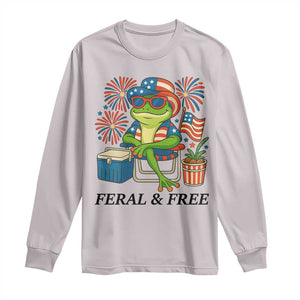 Feral & Free Long Sleeve Shirt Funny 4th of July Patriotic Frog Lovers TS14 Ice Gray Print Your Wear