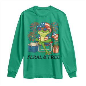 Feral & Free Long Sleeve Shirt Funny 4th of July Patriotic Frog Lovers TS14 Irish Green Print Your Wear