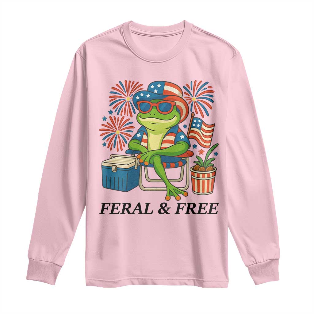 Feral & Free Long Sleeve Shirt Funny 4th of July Patriotic Frog Lovers TS14 Light Pink Print Your Wear