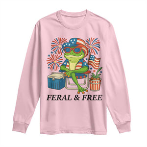 Feral & Free Long Sleeve Shirt Funny 4th of July Patriotic Frog Lovers TS14 Light Pink Print Your Wear