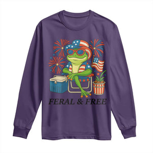 Feral & Free Long Sleeve Shirt Funny 4th of July Patriotic Frog Lovers TS14 Purple Print Your Wear