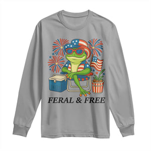 Feral & Free Long Sleeve Shirt Funny 4th of July Patriotic Frog Lovers TS14 Sport Gray Print Your Wear