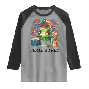 Feral & Free Raglan Shirt Funny 4th of July Patriotic Frog Lovers TS14 Sport Gray Black Print Your Wear