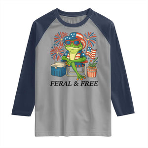 Feral & Free Raglan Shirt Funny 4th of July Patriotic Frog Lovers TS14 Sport Gray Navy Print Your Wear