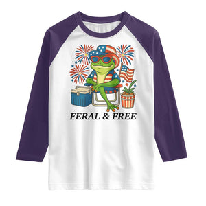 Feral & Free Raglan Shirt Funny 4th of July Patriotic Frog Lovers TS14 White Purple Print Your Wear