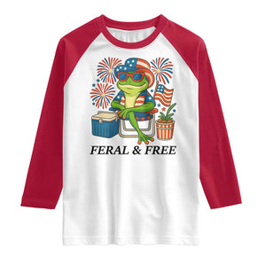 Feral & Free Raglan Shirt Funny 4th of July Patriotic Frog Lovers TS14 White Red Print Your Wear