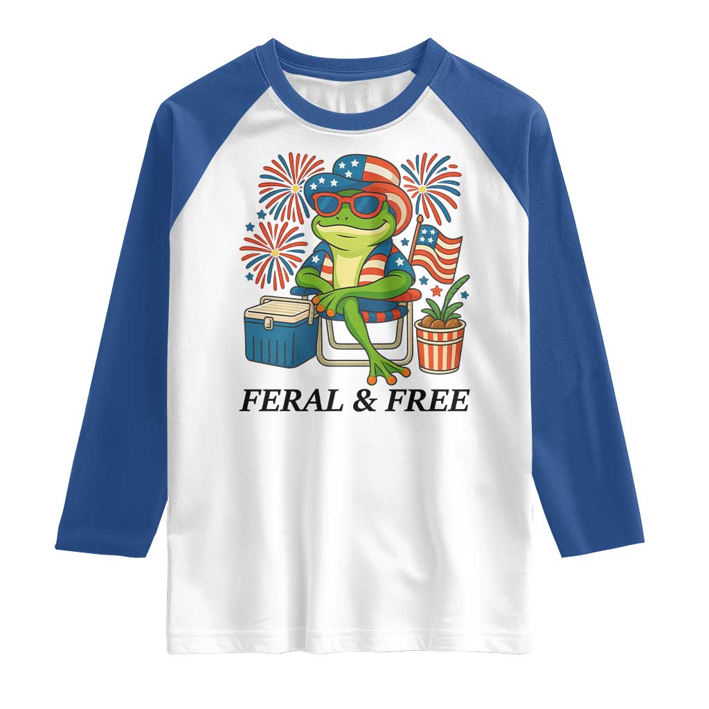 Feral & Free Raglan Shirt Funny 4th of July Patriotic Frog Lovers TS14 White Royal Print Your Wear
