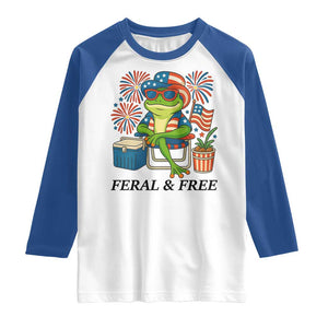 Feral & Free Raglan Shirt Funny 4th of July Patriotic Frog Lovers TS14 White Royal Print Your Wear