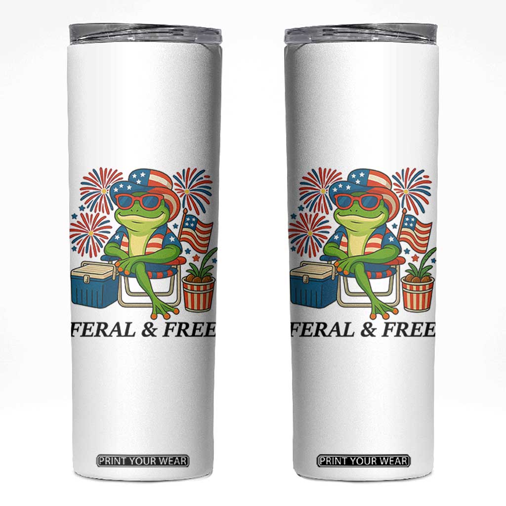 Feral & Free Skinny Tumbler Funny 4th of July Patriotic Frog Lovers TS14 White Print Your Wear