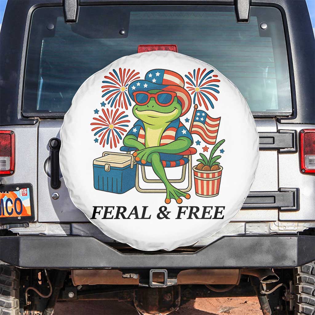 Feral & Free Spare Tire Cover Funny 4th of July Patriotic Frog Lovers TS14 No hole White Print Your Wear