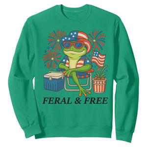 Feral & Free Sweatshirt Funny 4th of July Patriotic Frog Lovers TS14 Irish Green Print Your Wear