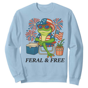 Feral & Free Sweatshirt Funny 4th of July Patriotic Frog Lovers TS14 Light Blue Print Your Wear