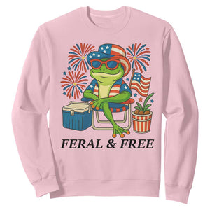 Feral & Free Sweatshirt Funny 4th of July Patriotic Frog Lovers TS14 Light Pink Print Your Wear