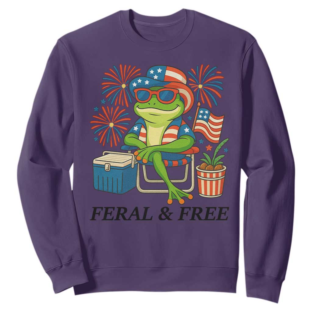 Feral & Free Sweatshirt Funny 4th of July Patriotic Frog Lovers TS14 Purple Print Your Wear