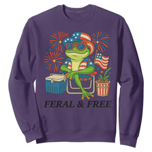 Feral & Free Sweatshirt Funny 4th of July Patriotic Frog Lovers TS14 Purple Print Your Wear