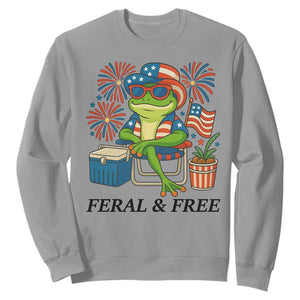 Feral & Free Sweatshirt Funny 4th of July Patriotic Frog Lovers TS14 Sport Gray Print Your Wear