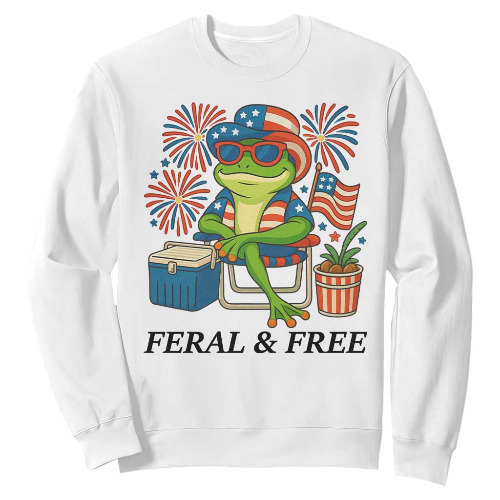 Feral & Free Sweatshirt Funny 4th of July Patriotic Frog Lovers TS14 White Print Your Wear