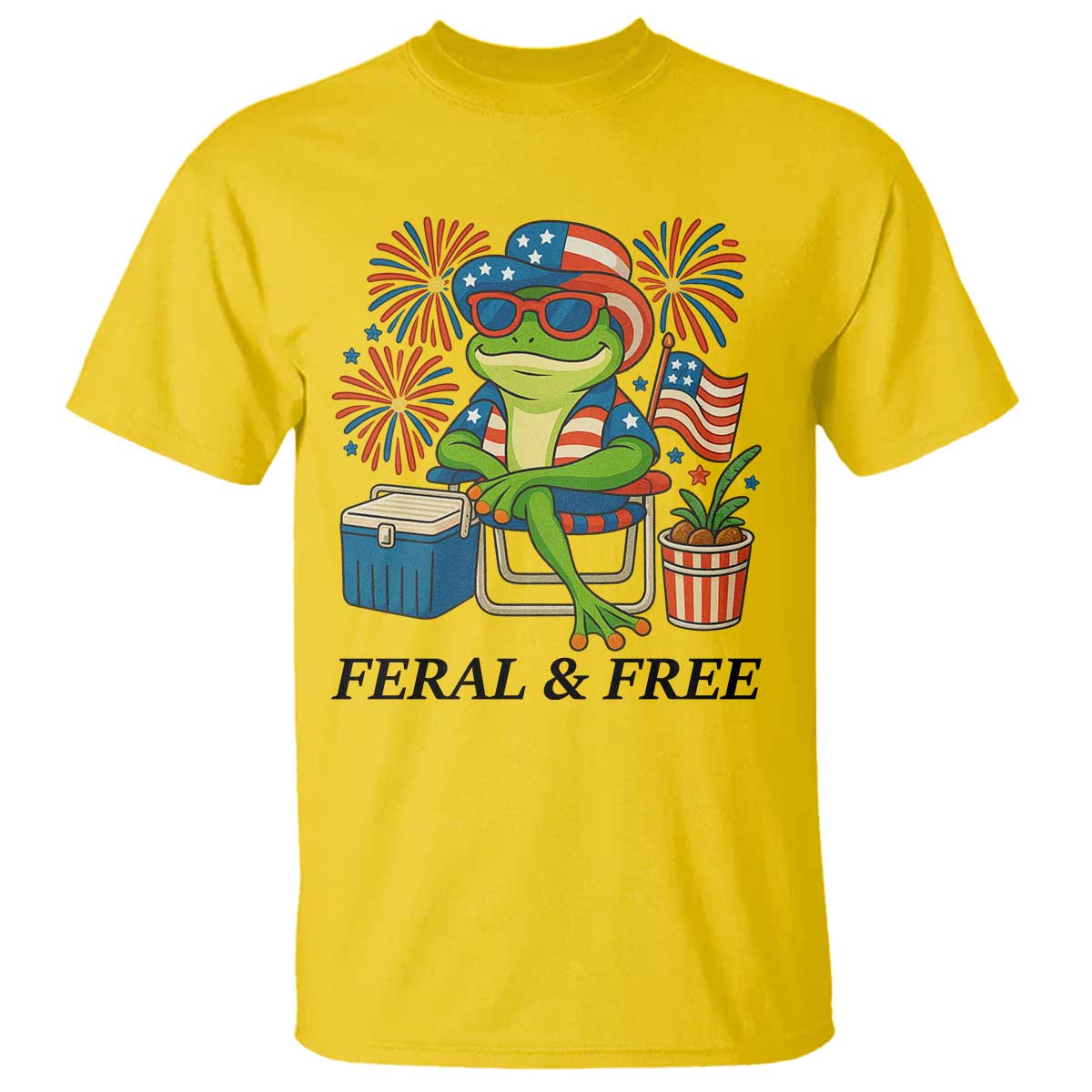 Feral & Free T Shirt Funny 4th of July Patriotic Frog Lovers TS14 Daisy Print Your Wear
