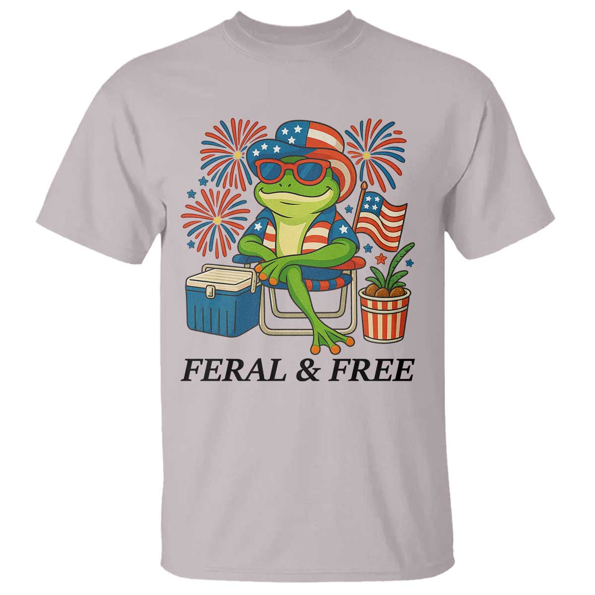 Feral & Free T Shirt Funny 4th of July Patriotic Frog Lovers TS14 Ice Gray Print Your Wear