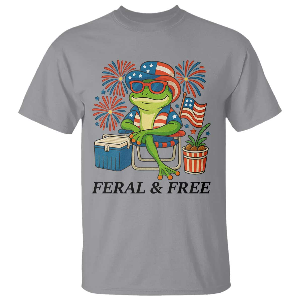 Feral & Free T Shirt Funny 4th of July Patriotic Frog Lovers TS14 Sport Gray Print Your Wear